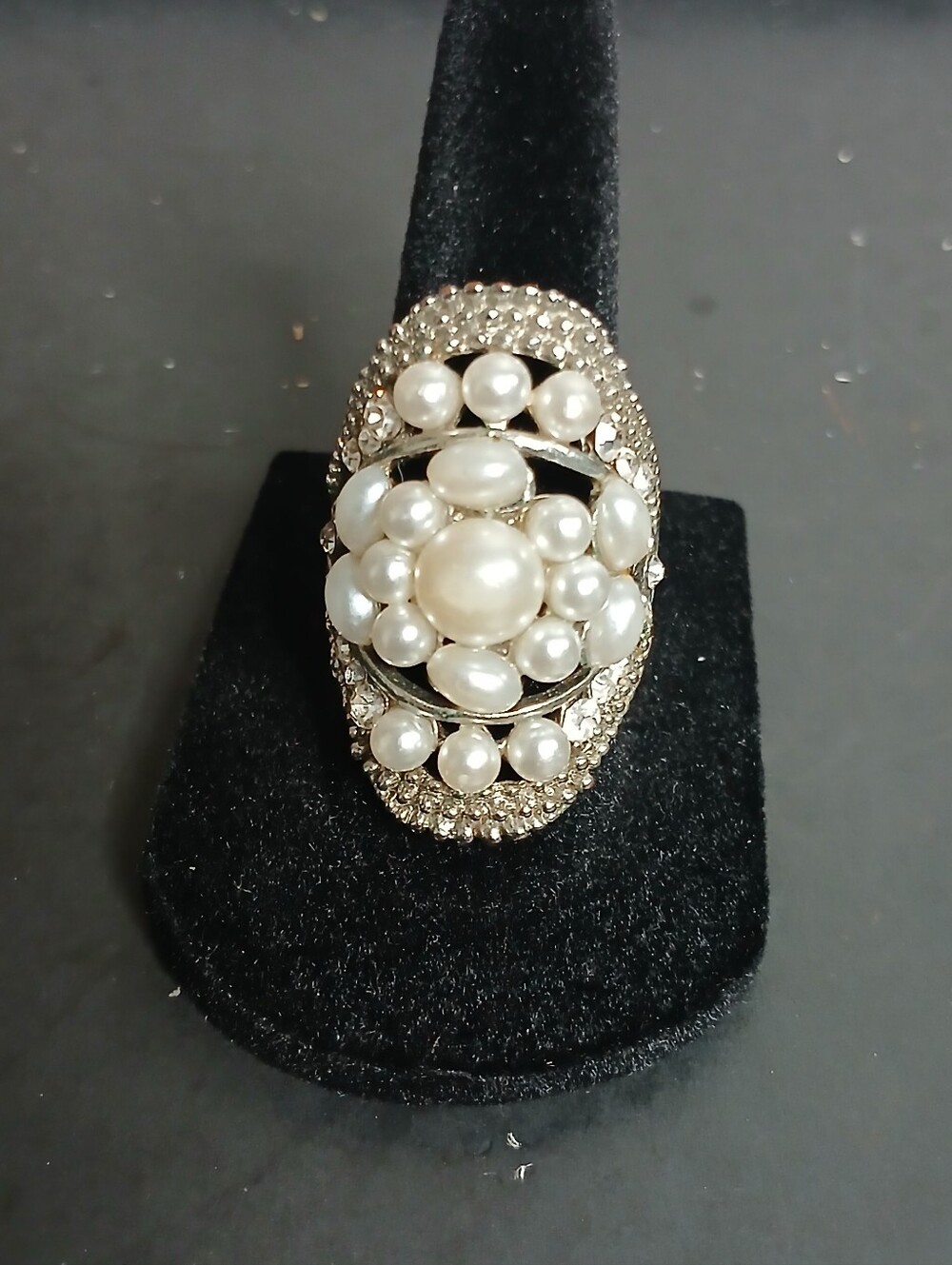 Pearl Cluster Statement Ring - White Pearls with Silver Accents